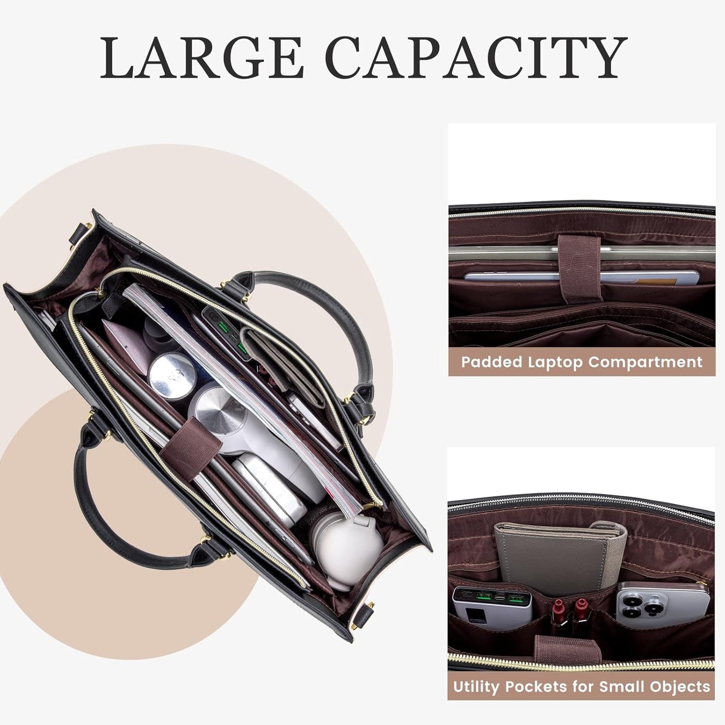 LOVEVOOK Laptop Bag for Women, 17.3 inch Laptop Tote Work Bag Purse, Large Waterproof Leather Computer Briefcase for Office