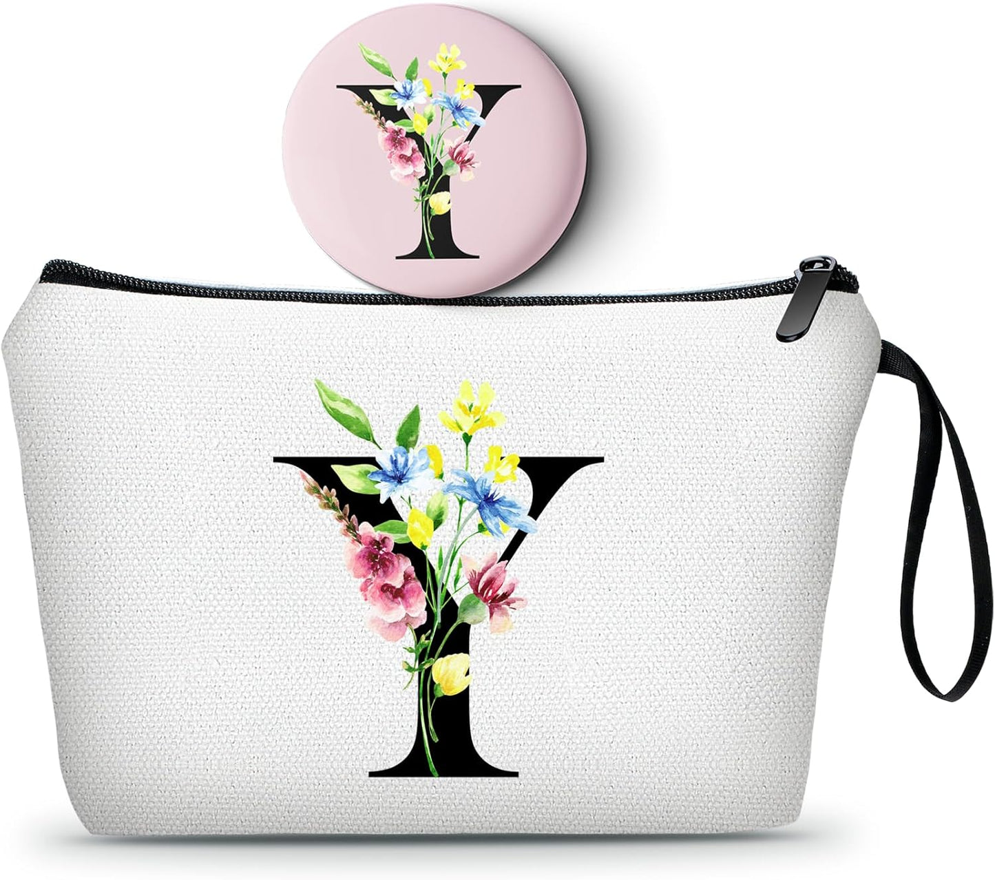 SEAMOON Women Birthday Unique Initial Funny Gifts for Teenage Girl Sister Friends Bridesmaid Personalized Travel Make up Cosmetic Bag with Mirror Valentines Mothers Day Christmas Graduation Y