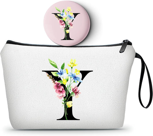 SEAMOON Women Birthday Unique Initial Funny Gifts for Teenage Girl Sister Friends Bridesmaid Personalized Travel Make up Cosmetic Bag with Mirror Valentines Mothers Day Christmas Graduation Y
