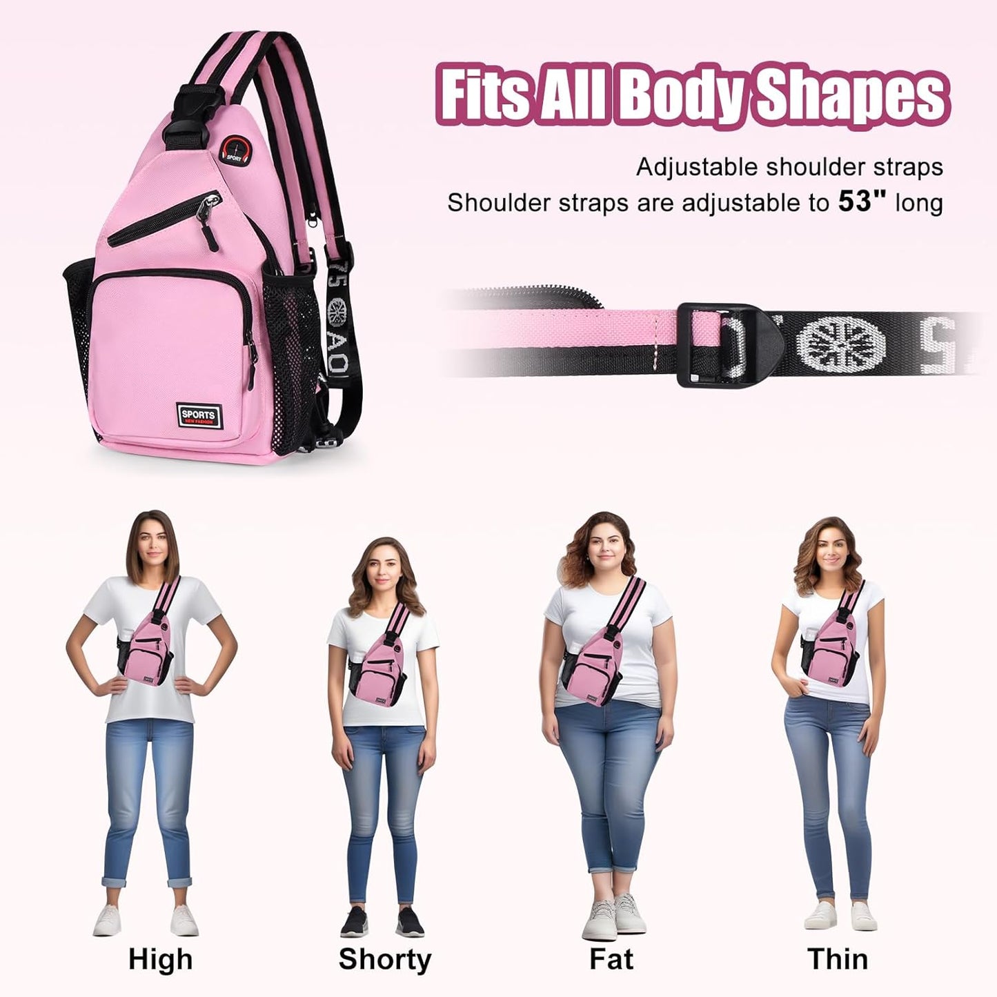 Sling Bag for Women Man Sling Backpack with Convertible Shoulder Strap Casual Backpack Daypack for Travel, Hiking and Daily Commute, (Pink, Small)