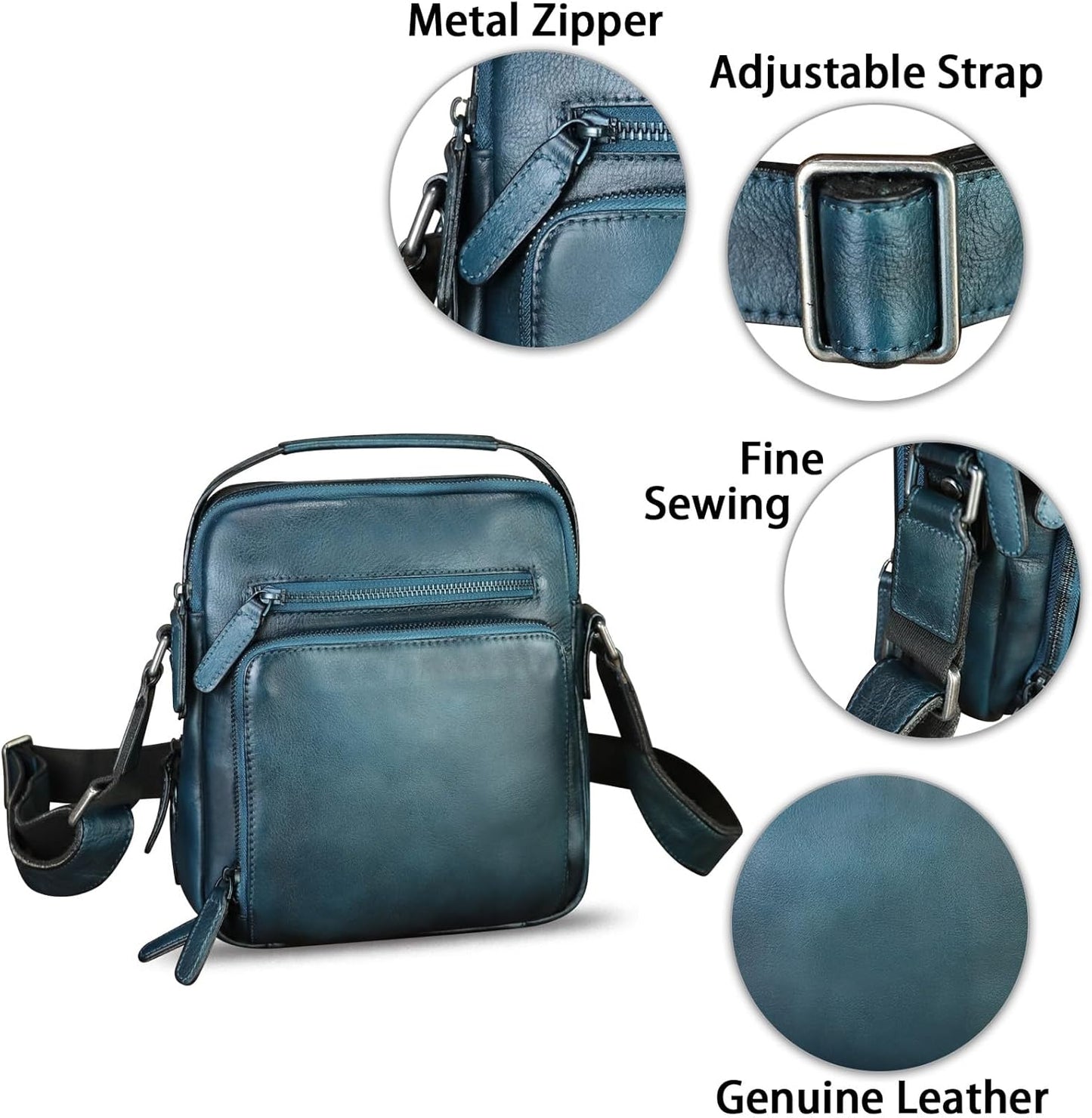 Genuine Leather Purse and Shoulder Bag for Men Vintage Real Leather Messenger Bag Handbag Crossbody Satchel Purse Strap