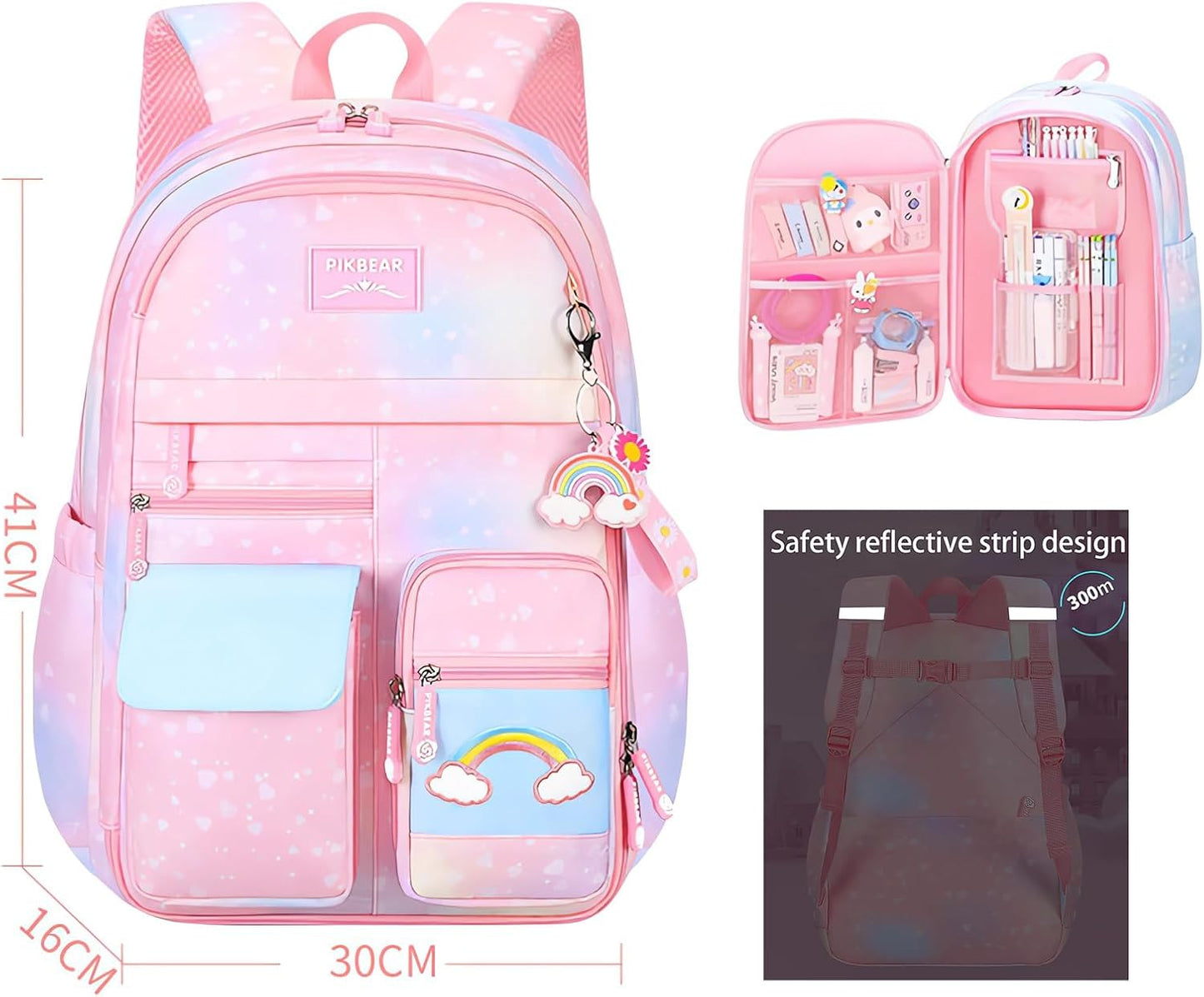 3Pcs Girl Backpack Set, Cute Kids Rainbow School Bag Backpack,School Bookbag For Girl With Shoulder Bag And Pencilcase