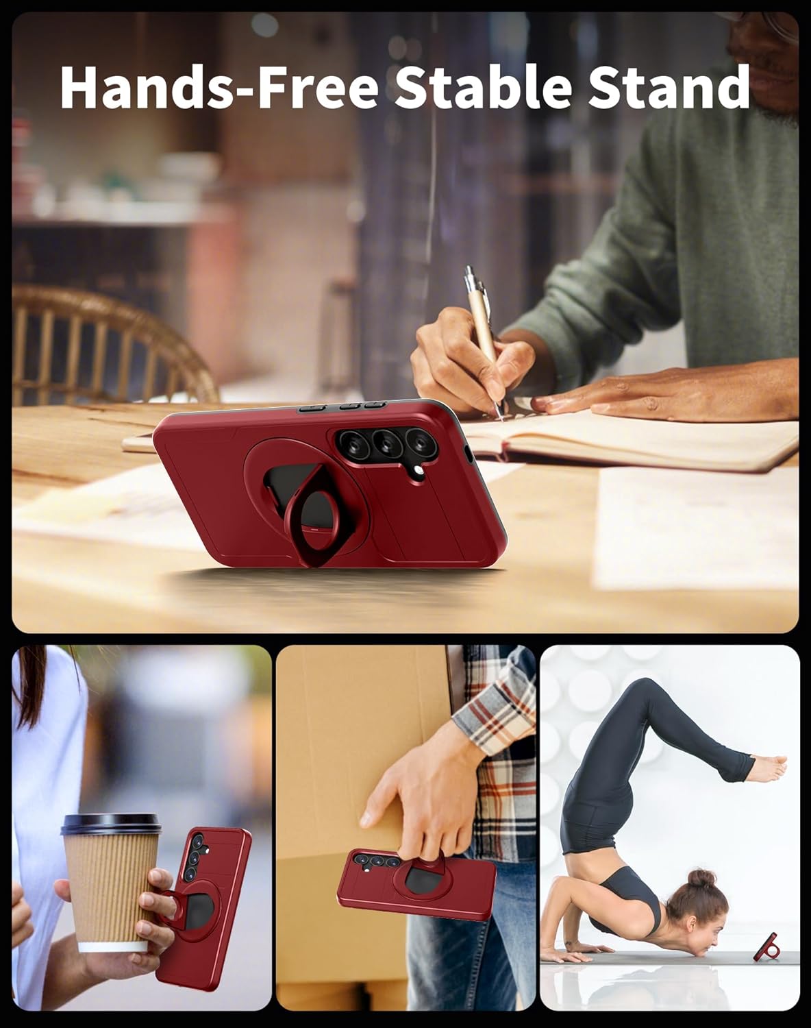 for Samsung Galaxy S24 Plus Case Magnetic Compatible with MagSafe Wireless Charging,with Screen Protector,for S24+Plus Case with Stand Ring Anti-Scratch Shockproof Heavy Duty Protection Red