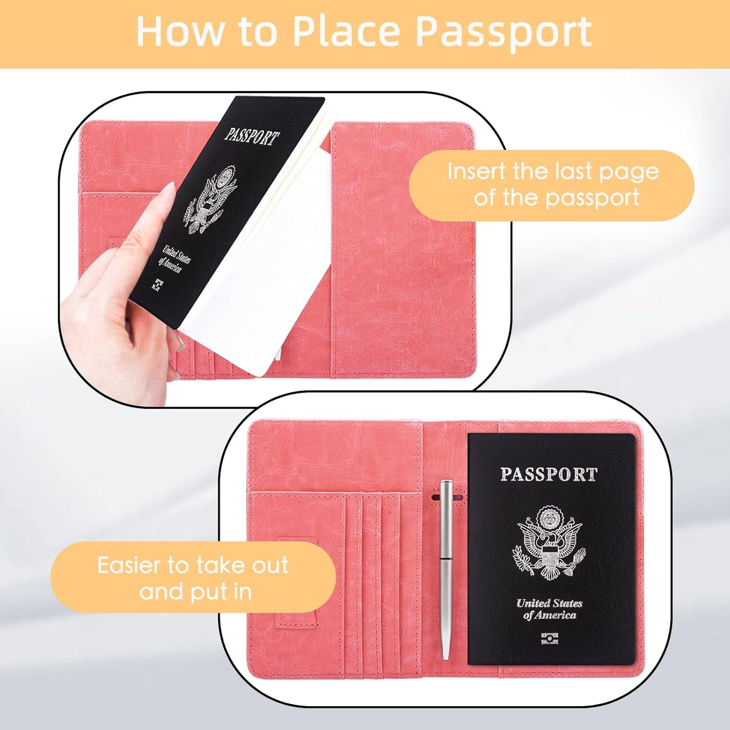 WALNEW Passport Holder for Travel, RFID Passport Cover Wallet for Women Men, PU Leather Passport Book Card Holder Case with Pen, Travelling Essentials for Flying