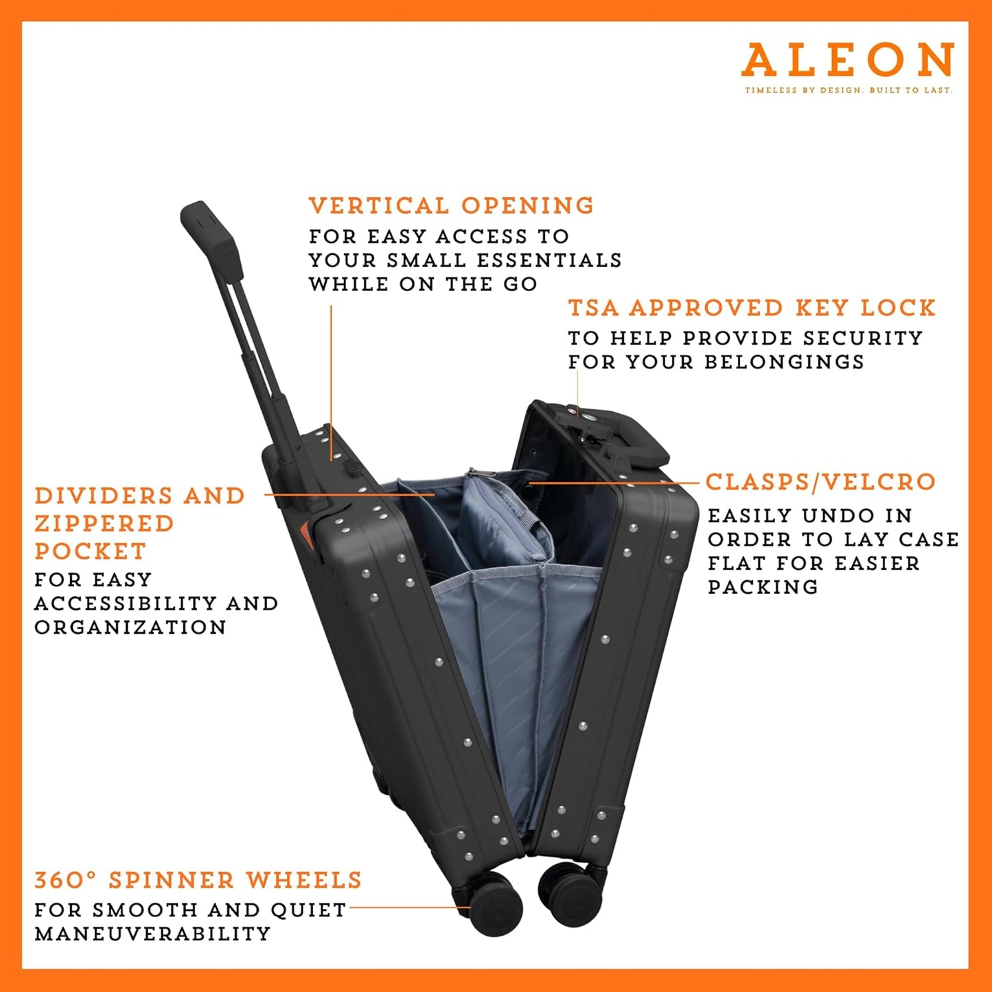 Aleon All Aluminum Lightweight 16” Premium Vertical Underseat Carry-On Luggage. Business Briefcase