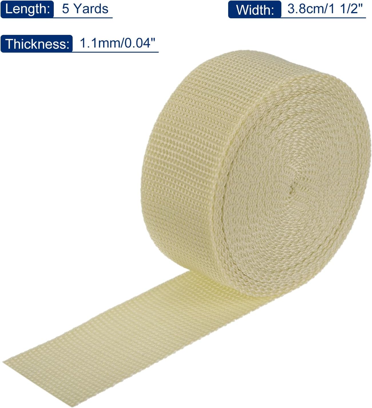 MECCANIXITY Lightweight Polypropylene Webbing Strap 1 1/2" 5 Yard Backpack Strapping Band Light Khaki for Outdoor Luggage Cargo Straps
