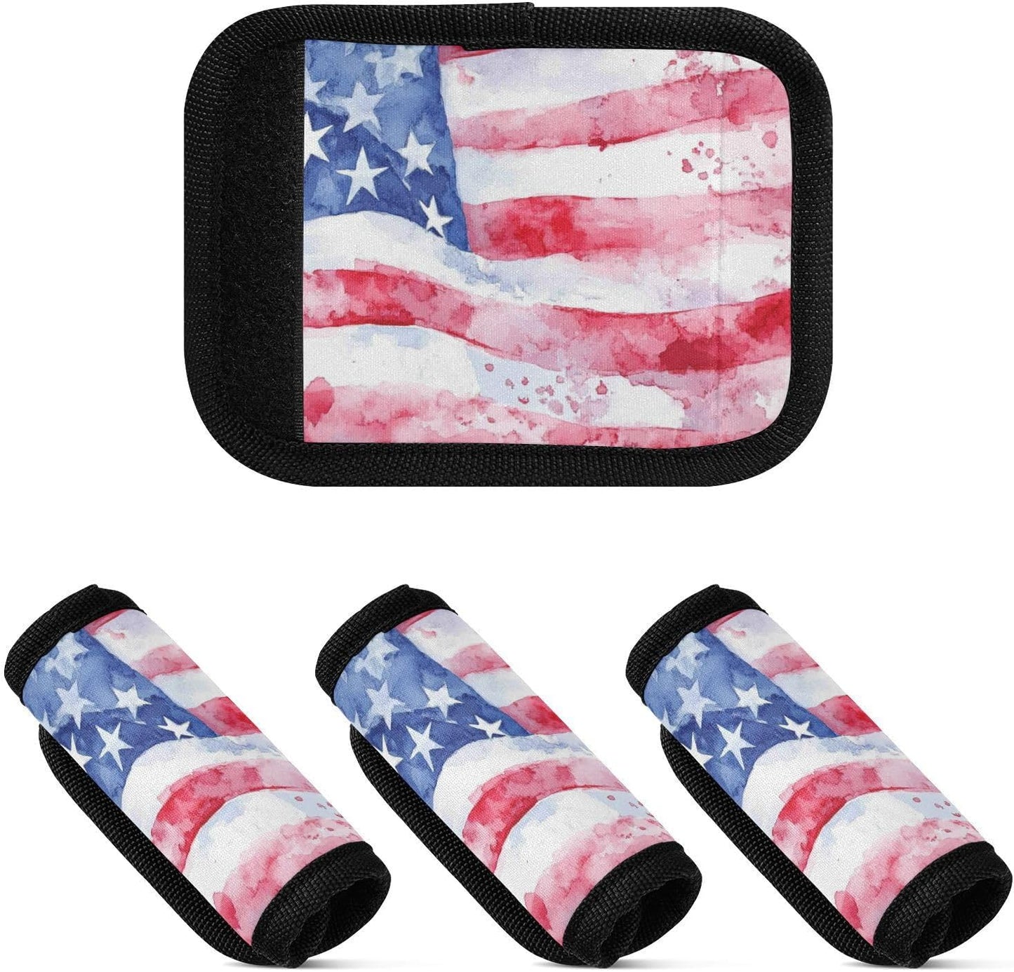 Watercolor American Flag Red 4 Pack Luggage Handle Wraps Covers for Suitcase Identifiers Bag Tags Travel Accessories