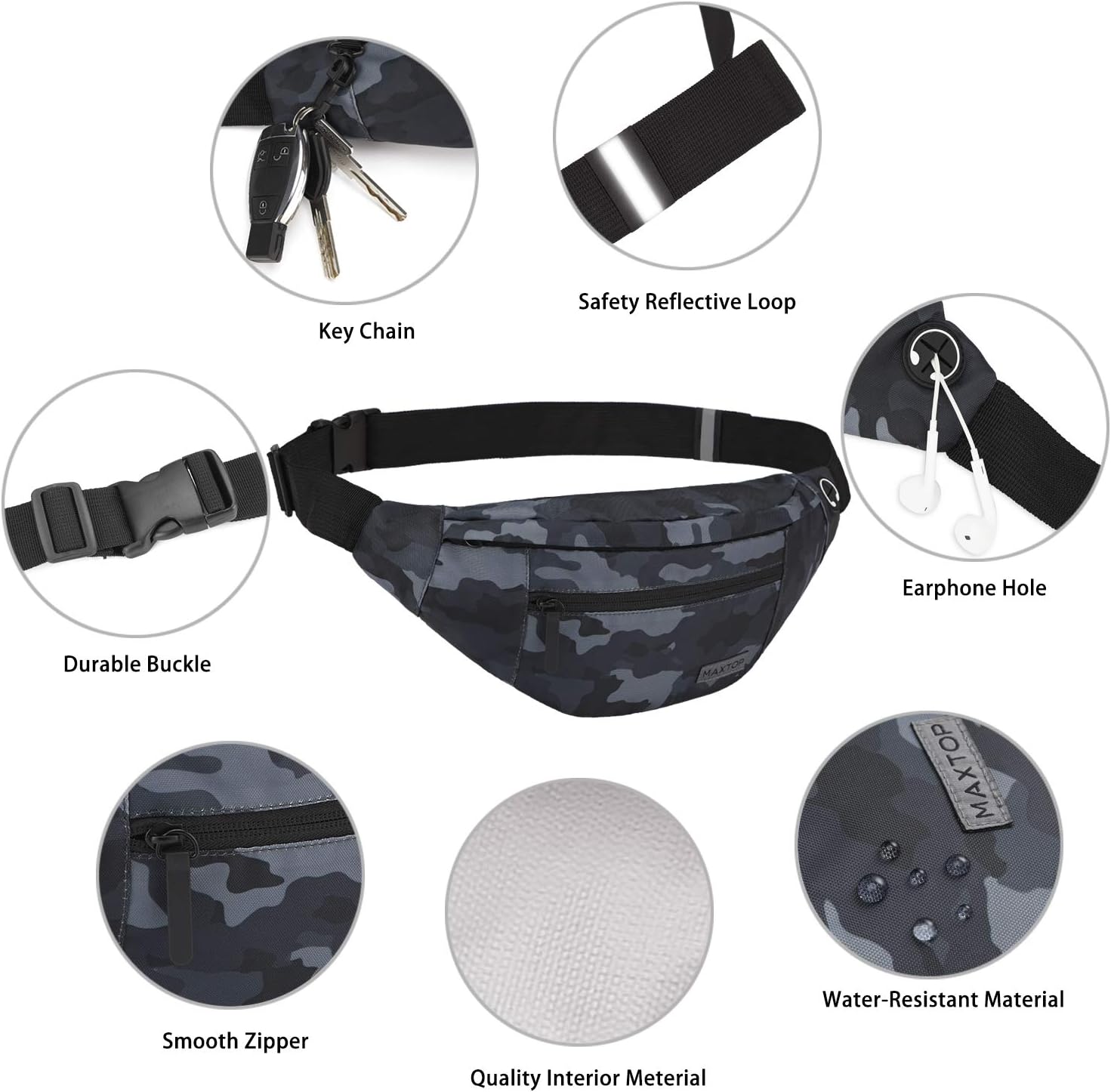 MAXTOP Large Crossbody Fanny Pack with 4-Zipper Pockets,Gifts for Enjoy Sports Festival Workout