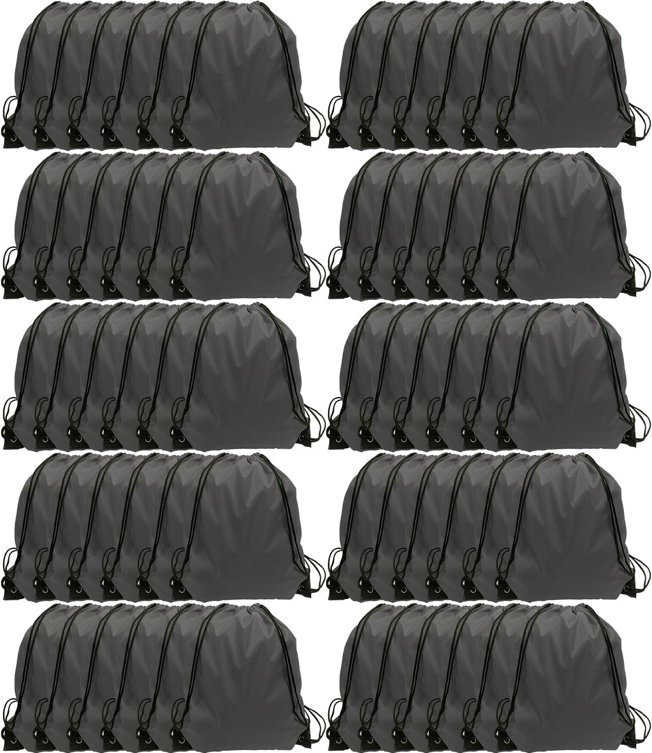 GoodtoU Drawstring Bags, Drawstring Nylon Backpack Draw String Bags Pack Bulk Cinch Sack for Sport, Traveling, Team (60Pcs, Grey)