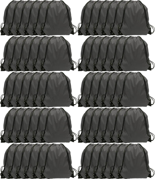 GoodtoU Drawstring Bags, Drawstring Nylon Backpack Draw String Bags Pack Bulk Cinch Sack for Sport, Traveling, Team (60Pcs, Grey)