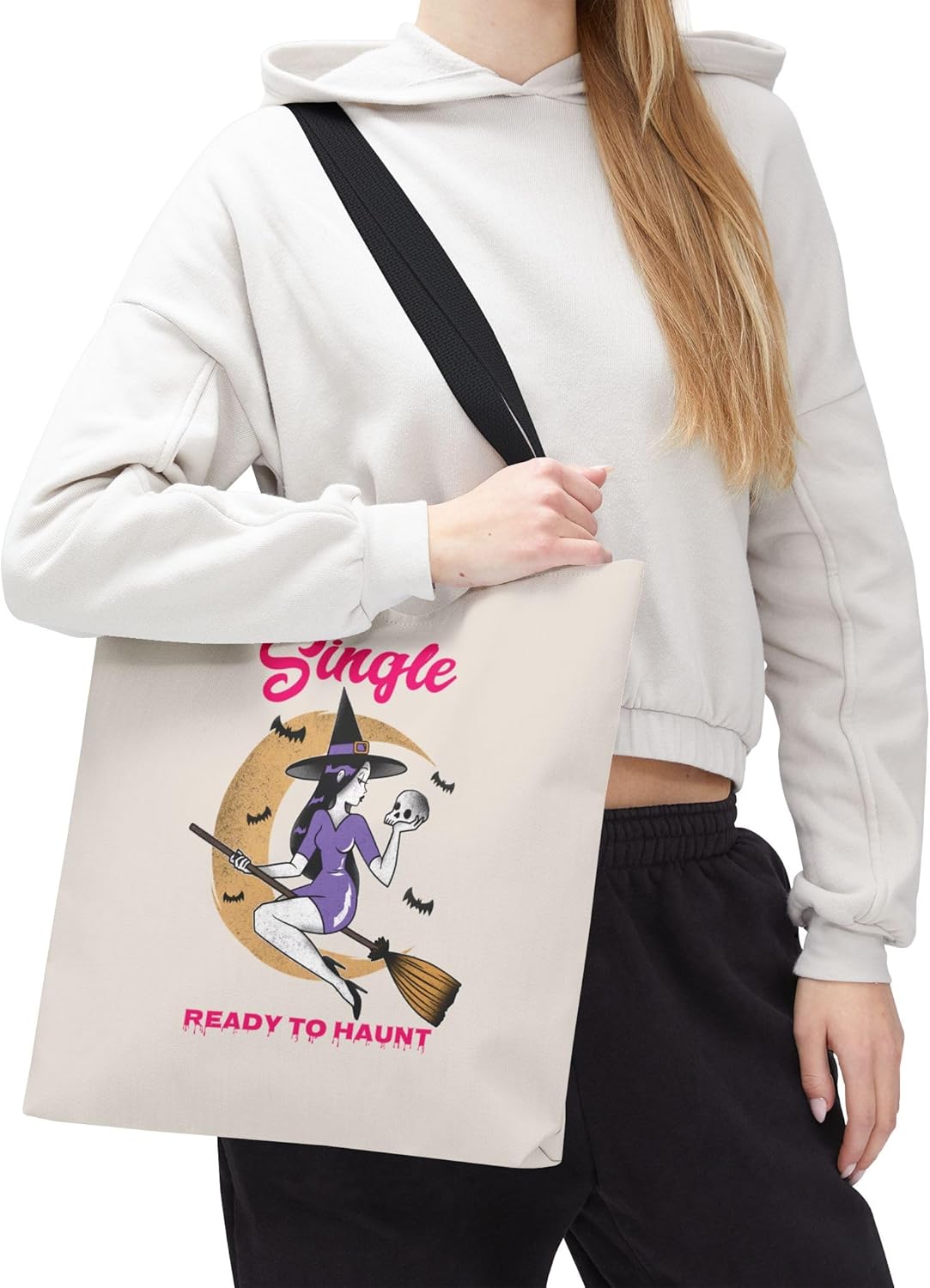 Halloween Tote Bag for Singles, Single and Ready to Haunt, Witchy Tote, Spooky Gift Bag, Fall Vibes, Breakup Gift for her