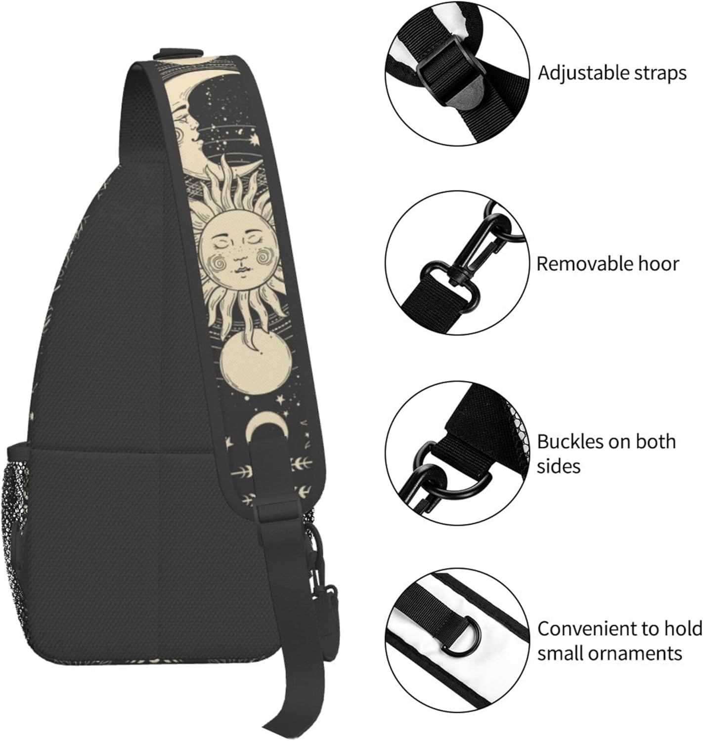 Vintage Sun Moon Stars Small Crossbody Backpack Sling Bag for Men Women Mini One Shoulder Chest