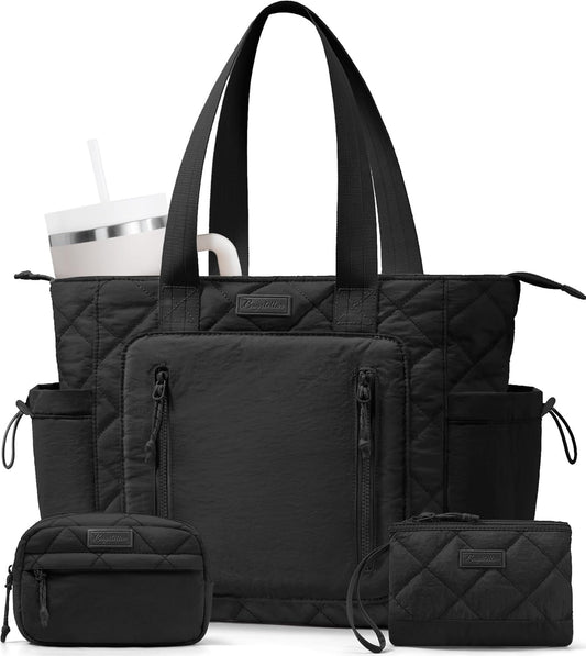 Puffer Tote Bag for Women, Lightweight Puffy Work Laptop Handbag Teacher Nurse Quilted Shoulder School Daily Travel Gym Bags