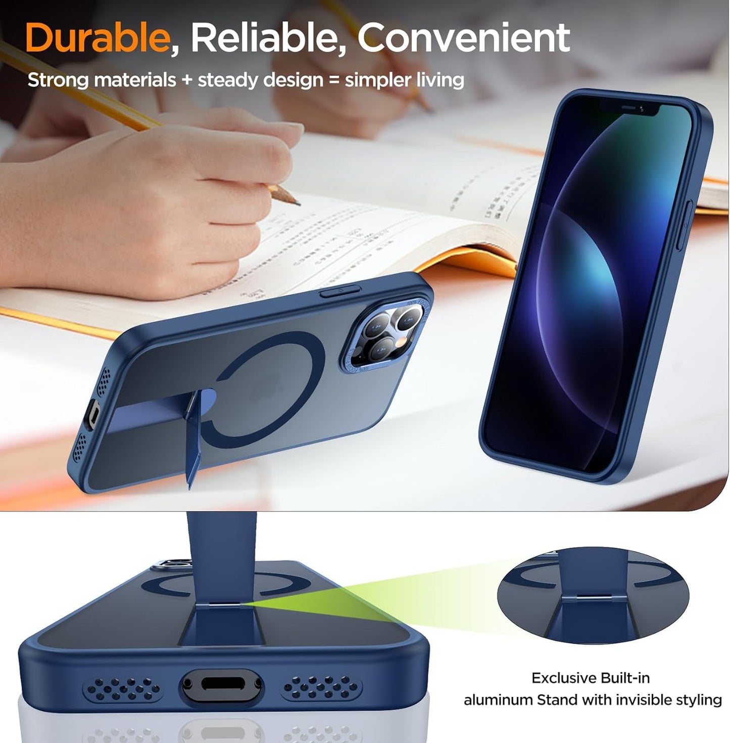 for iPhone 13 Pro Case with Kickstand, [Invisible Stand] Compatible with MagSafe, Anti-Slip Shockproof Military-Grade Protection, Magnetic Phone Case for iPhone 13Pro (Blue)