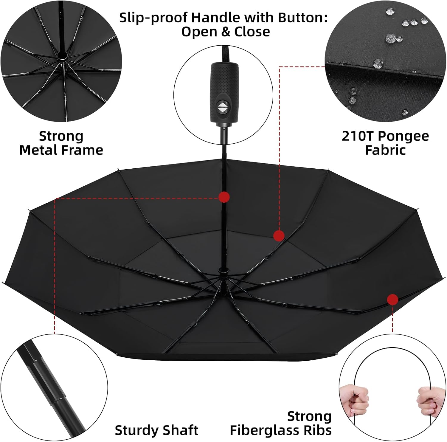 TradMall Travel Umbrella, 42/45 Inches Double Vented Canopy Windproof Automatic Strong Compact