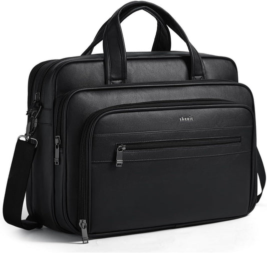 Shrrie Leather Messenger Bag for Men&Women 17 Inch Leather Laptop Bag,Water-Resistant Large Shoulder Satchel Office,Work
