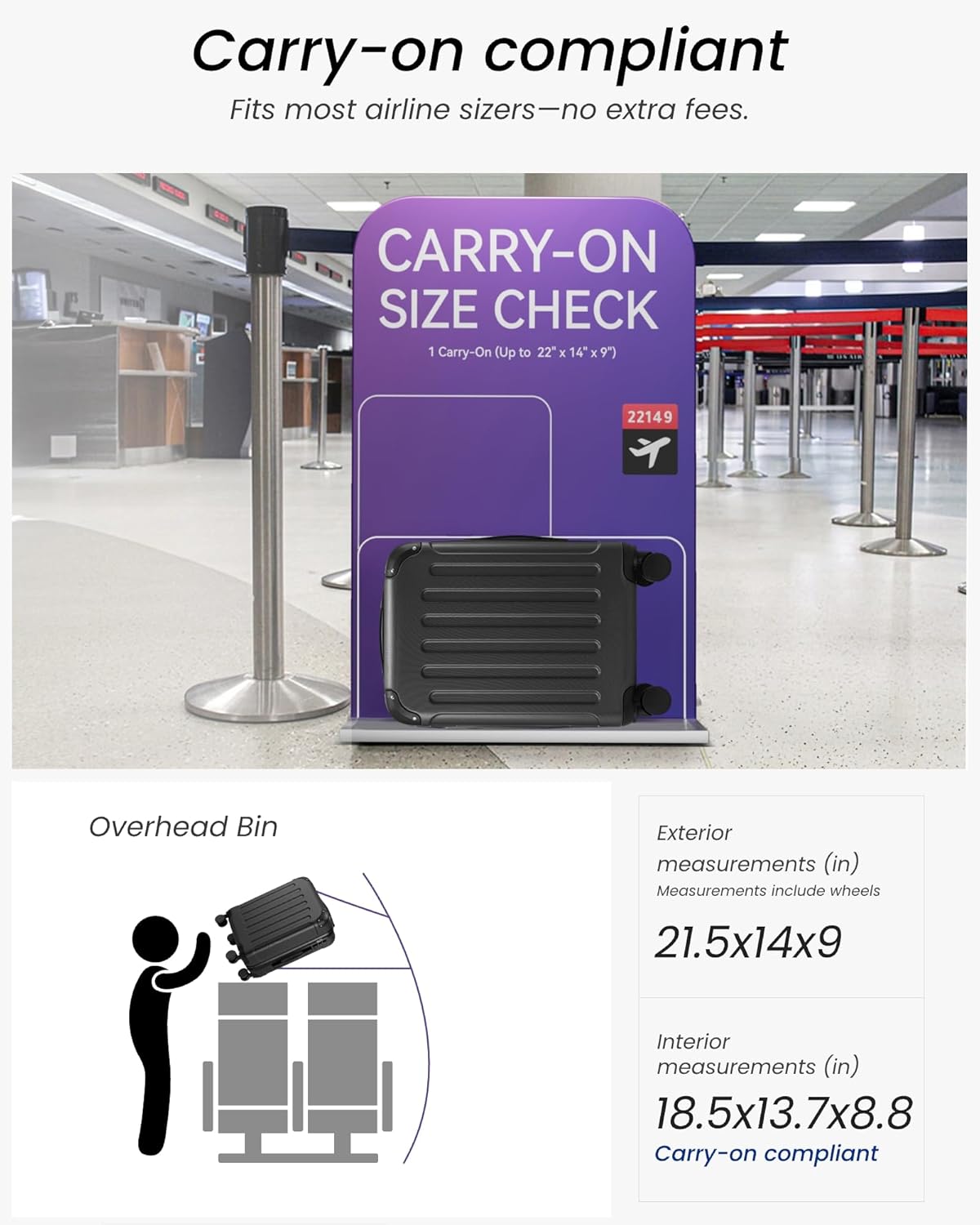 Carry On Luggage 22x14x9 Airline Approved, Hardside Suitcase with Wheels, TSA Approved, White Brown