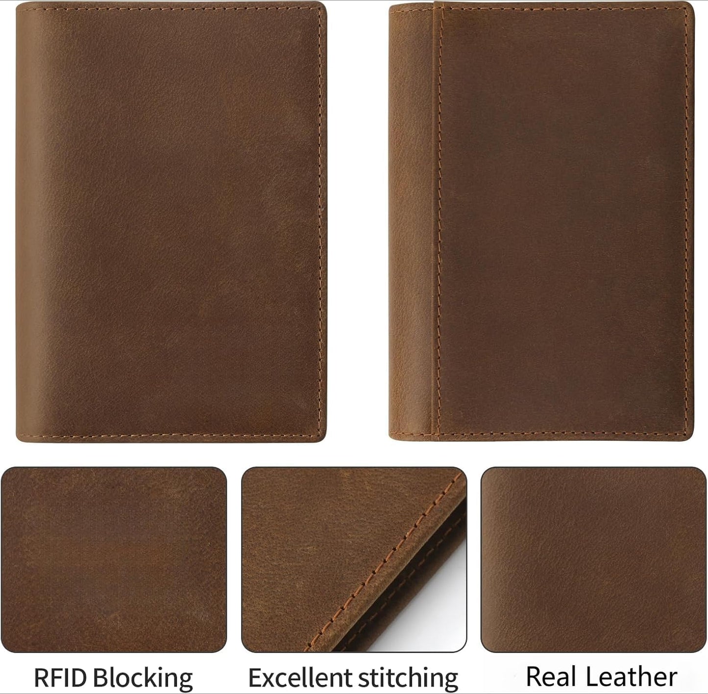 Genuine Leather Passport Cover for Men & Women, RFID Blocking Travel Wallet with Family Storage Capacity (Bourbon Brown)