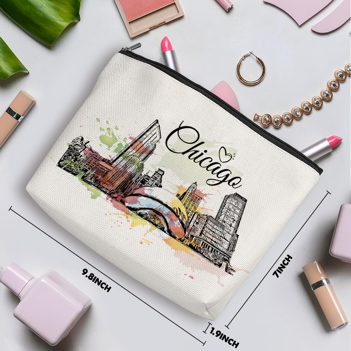 Watercolor Chicago Gifts Chicago Makeup Bag Cosmetic Bag Chicago Souvenirs Chicago Travel Gifts Birthday Bachelorette Party Friendship Gifts for Chicago Lovers Women Girls Bestie Bridesmaid Christmas