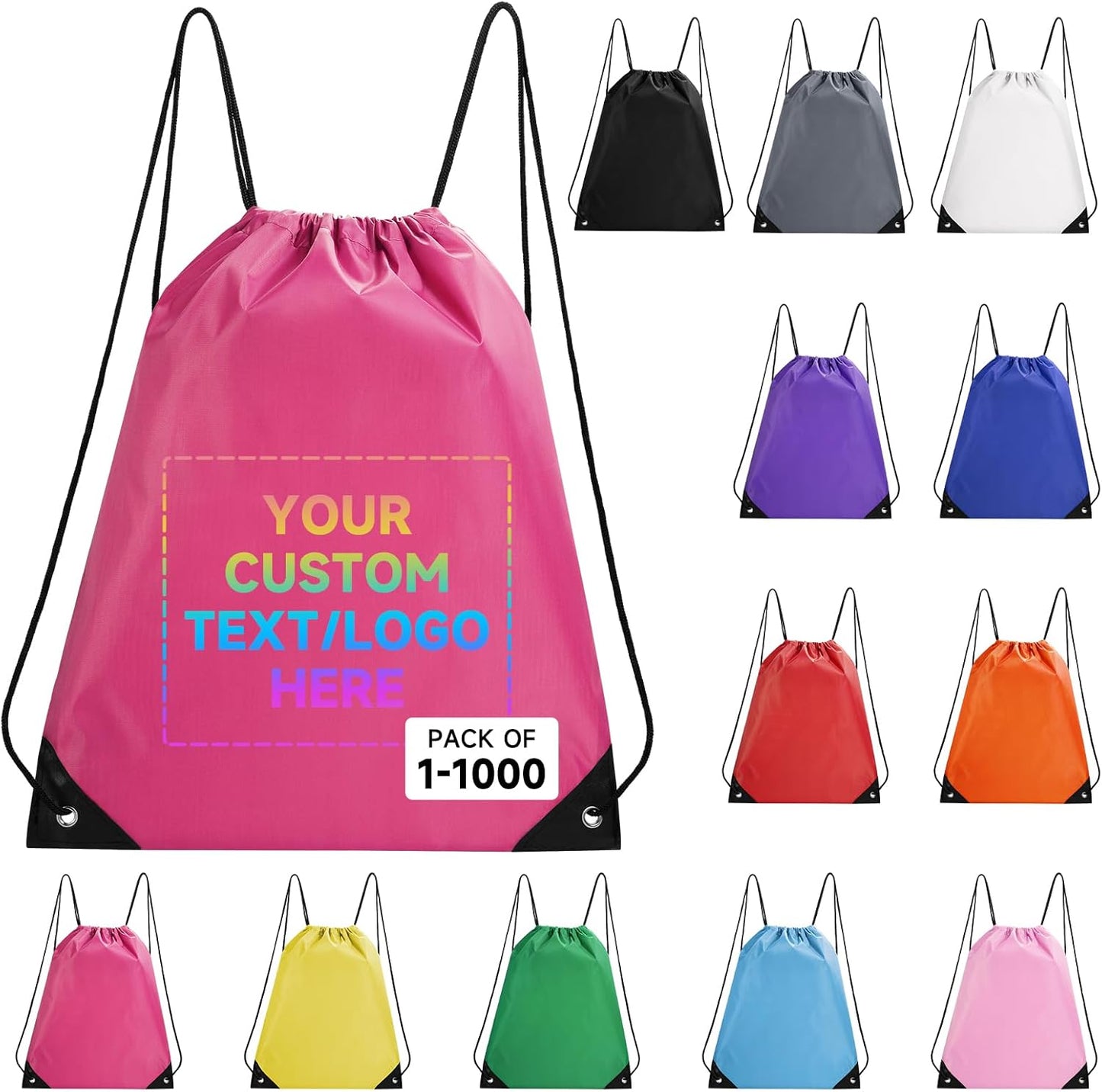 Custom Drawstring Bags With Logo, 100 Pack Personalized Text Drawstring Backpack Bulk Great for
