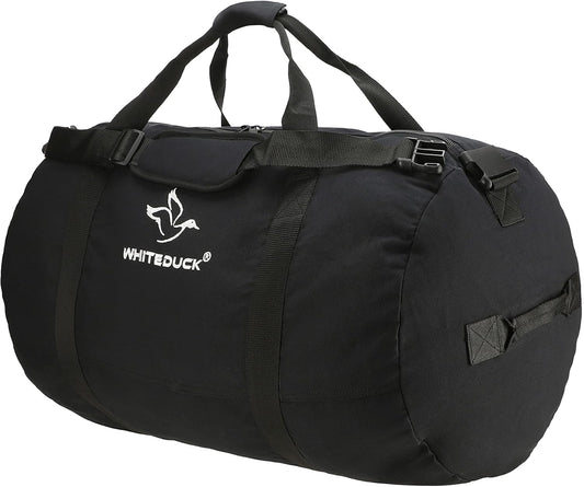 WHITEDUCK Heavy Duty Canvas Duffel Bag for Men and Women - Foldable Military Army Style Duffel Bag, with Full Length Zipper- Outdoors, Travel, Gym & Storage