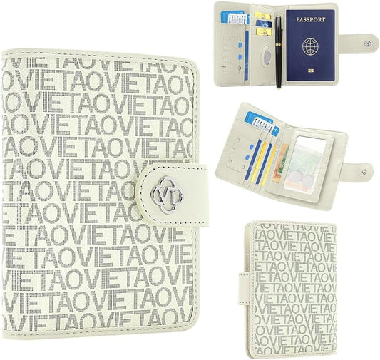Passport Holder Wallet Bag with AirTag Holder, Card Slots and Passport Solt Ticket Cash Solt, Photo Solt Sim Card Pen Slot.White