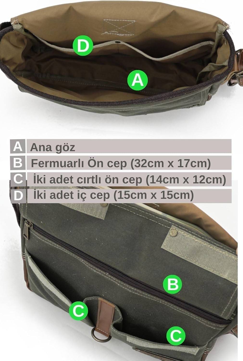 Antiochia 4046 Messenger Bag, Leather Detailed Shoulder Laptop Bag, Unisex Style for Daily, Travel