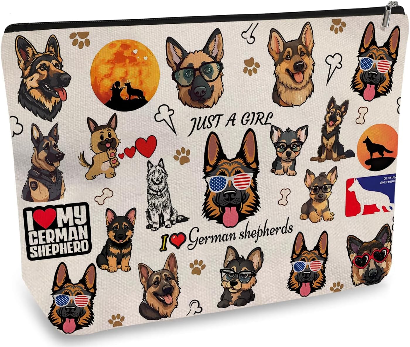 DOOX German Shepherd Makeup Bags with Lining, Funny Cosmetic Bags Pencil Pouch - Double-Sided Print - Cute Cat Birthday & Christmas German Shepherd Gifts for Daughter, Sister, Women