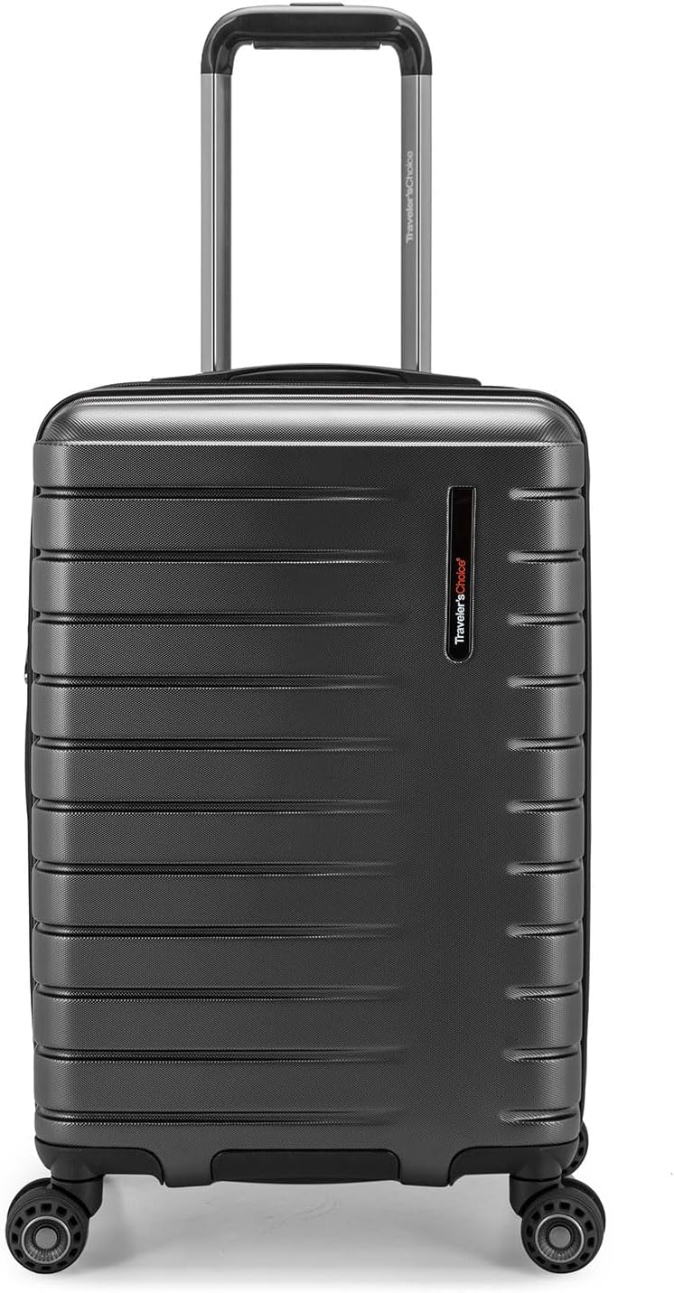 Traveler's Choice Archer Polycarbonate Hardside Spinner Luggage Set, Tie Down Straps, Grey, Carry-On 21-Inch