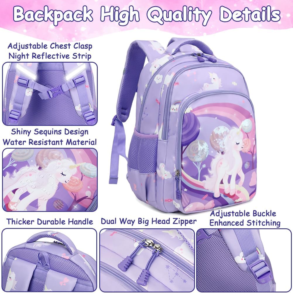 Meisohua Girls Backpack with Lunch Box 3 in 1 Set Kids Backpack for Girls Preschool Kindergarten Elementary School Backpack