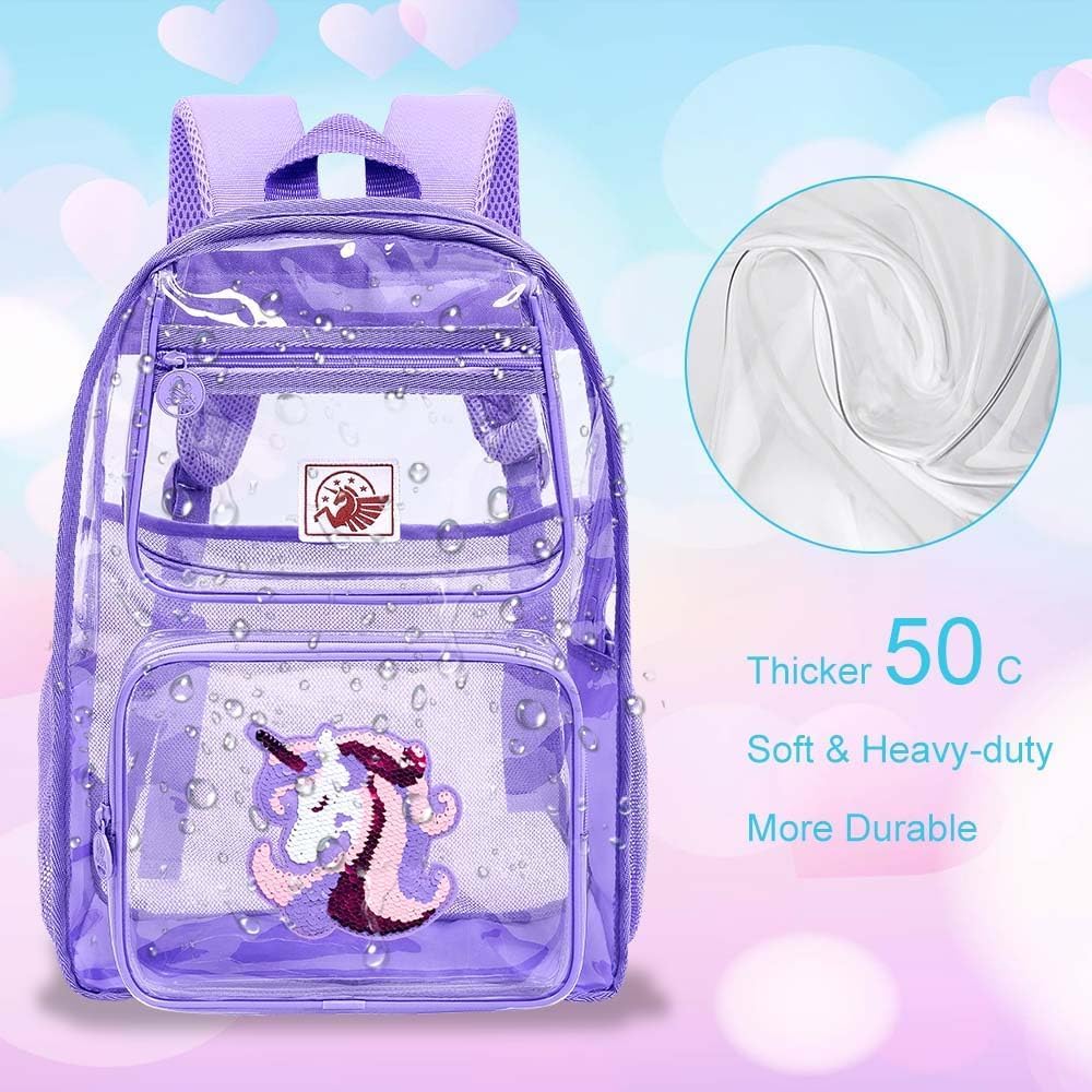 Clear Backpack for Girls and Boys, Kids Transparent Bookbag, 3PCS Cute See Through School Bag for Elementary Prechool
