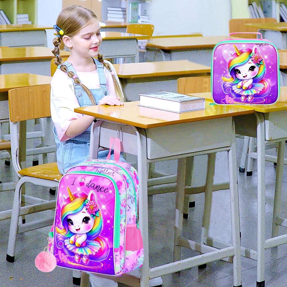 WZLVO 3PCS Kids Backpack for Girls, Unicorn Dinosaur Animal Prechool Elementary Kindergarten School Bookbag with Lunch Box