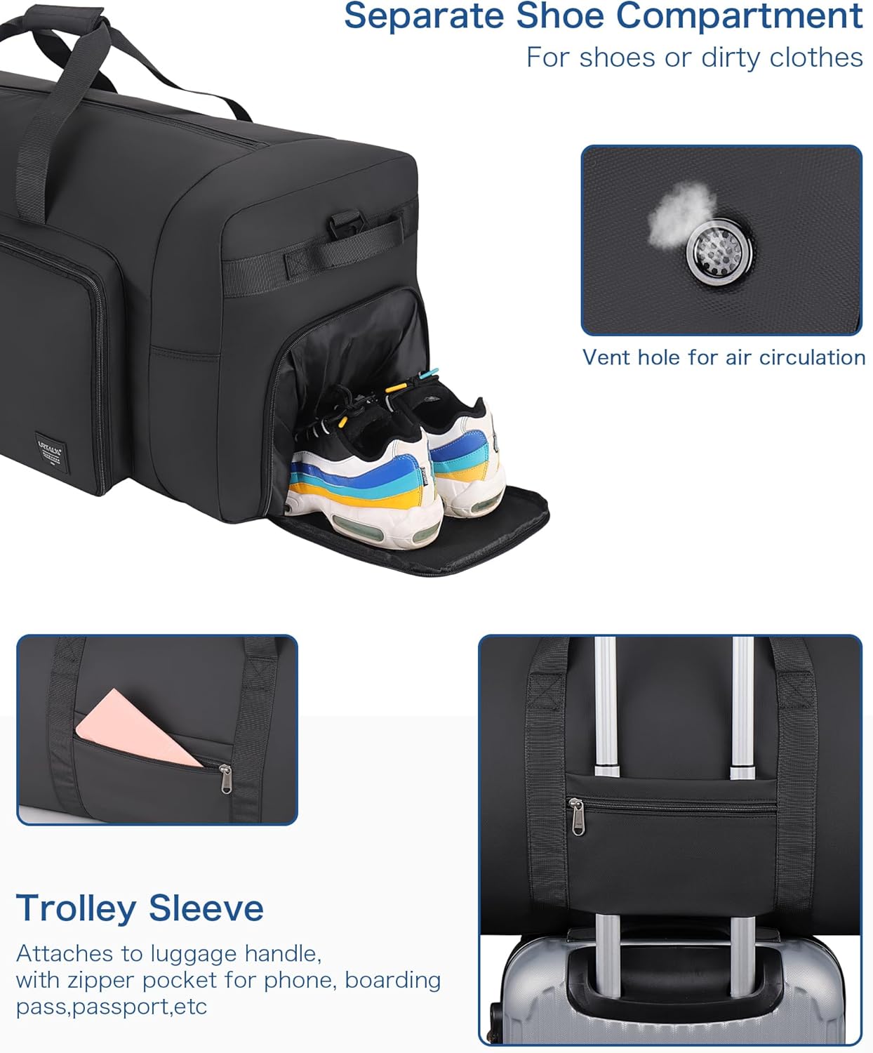 120L Travel Duffle Bag for Men and Women, Urtala 34” Large Duffle Bag for Traveling with Shoes Compartment, Foldable Travel Duffel Bags, Waterproof and Tear Resistant