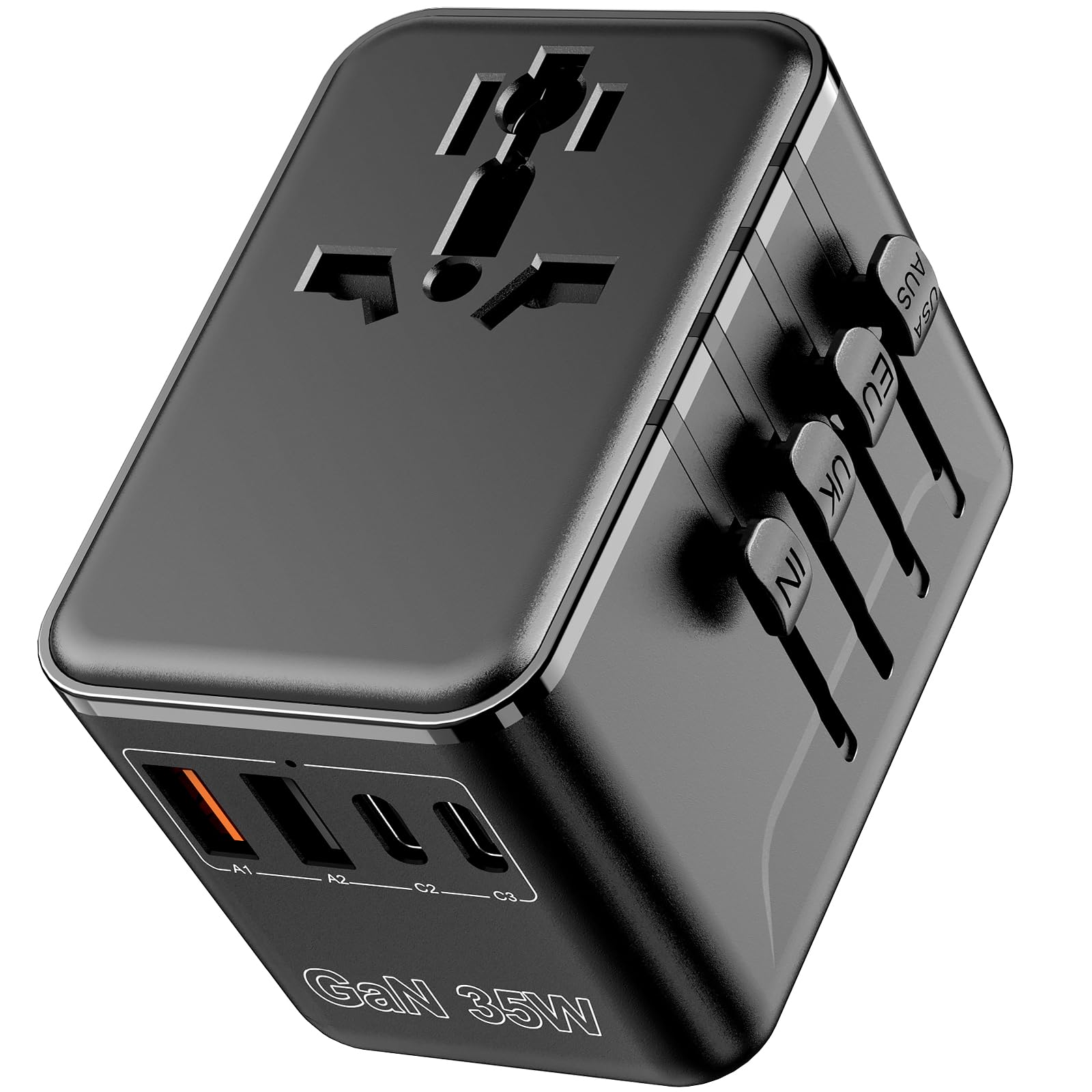 Universal Travel Adapter, International Power Adapter GaN, Type C/G/D/I/A