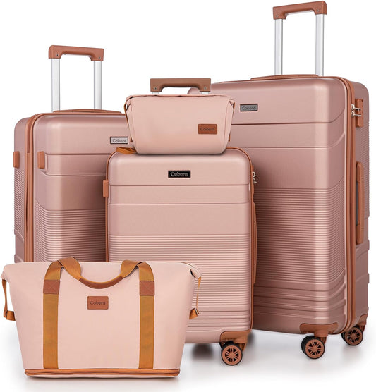 Luggage Sets 5 Piece with Spinner Wheels, Lightweight Hardshell Suitcases Set with Lock for Men and Women, Carry on Luggage Travel Set with Durable ABS Hard Case