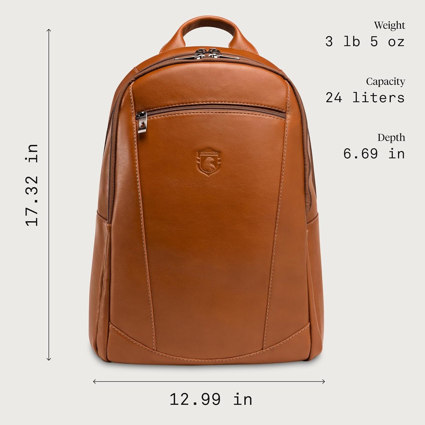 Nordweg Leather Laptop Backpack NW074B – Lightweight Daypack for Work, Travel & College – Fits Laptops up to 15.6” (Caramel)