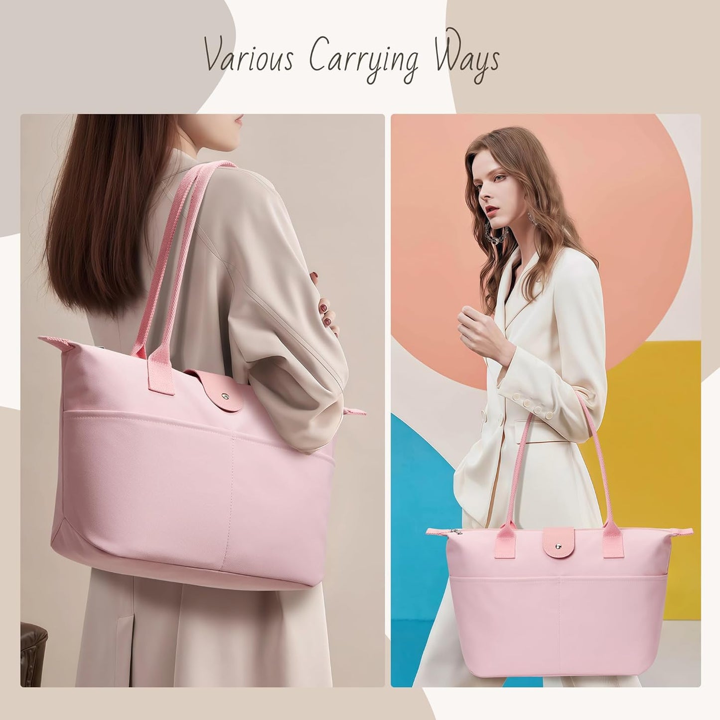 Nylon Tote Bag Women Zipper Shoulder Purse Large Hobo Top Handle Foldable Handbags for Work Travel Shopping