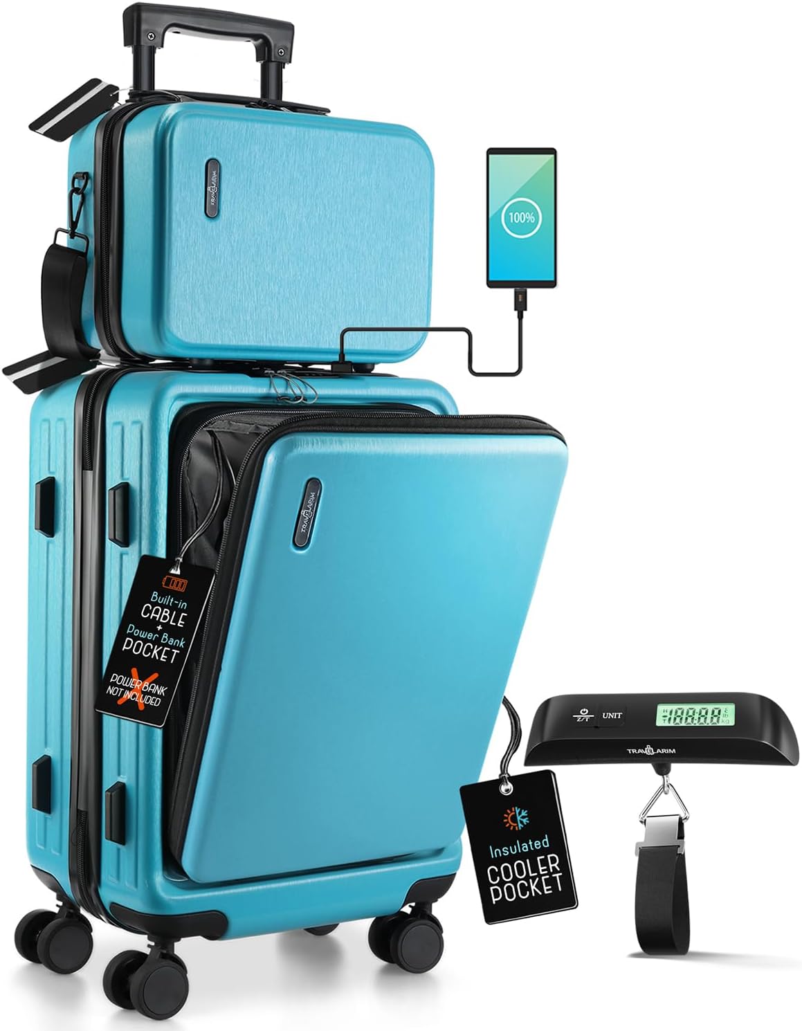 22 Inch Carry On Luggage 22x14x9 Airline Approved, Small Carry On Suitcase, Hard-shell Carry-on Luggage with Wheels, Durable Teal Luggage Carry-On with Cosmetic Case and Luggage Scale