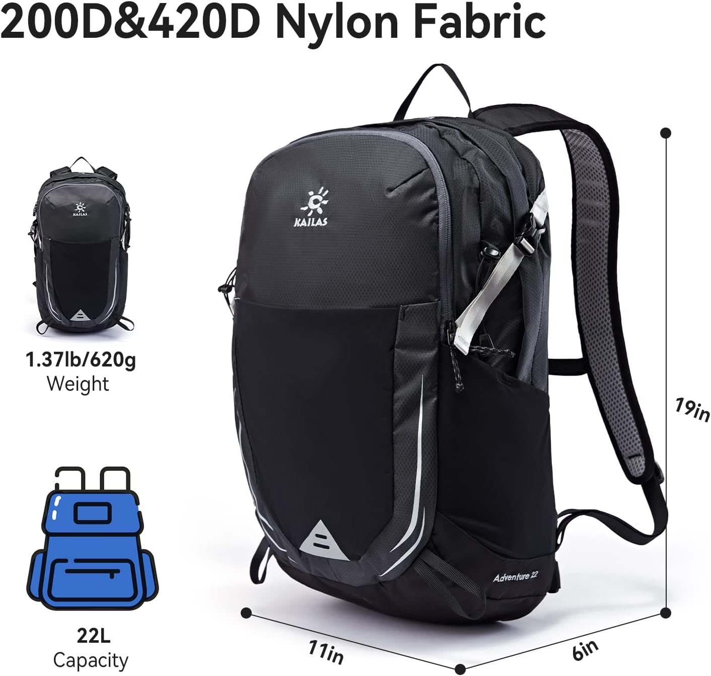 KAILAS Adventure 22L Lightweight Hiking Backpack Waterproof Trekking Backpack Small Daypack Outdoor Camping Trip Travel