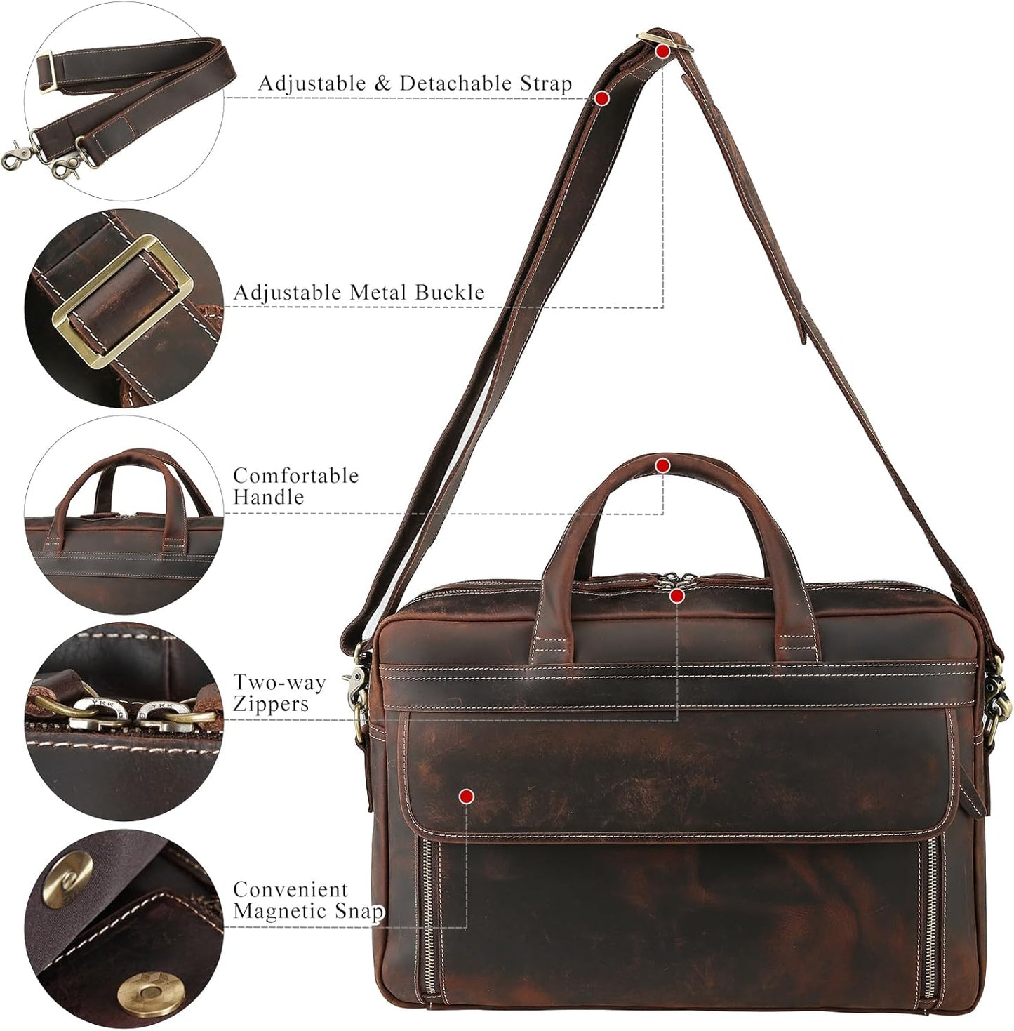 TIDING Leather Business Travel Briefcase for Men, Large 15.6" 17.3" Laptop Crossbody Shoulder