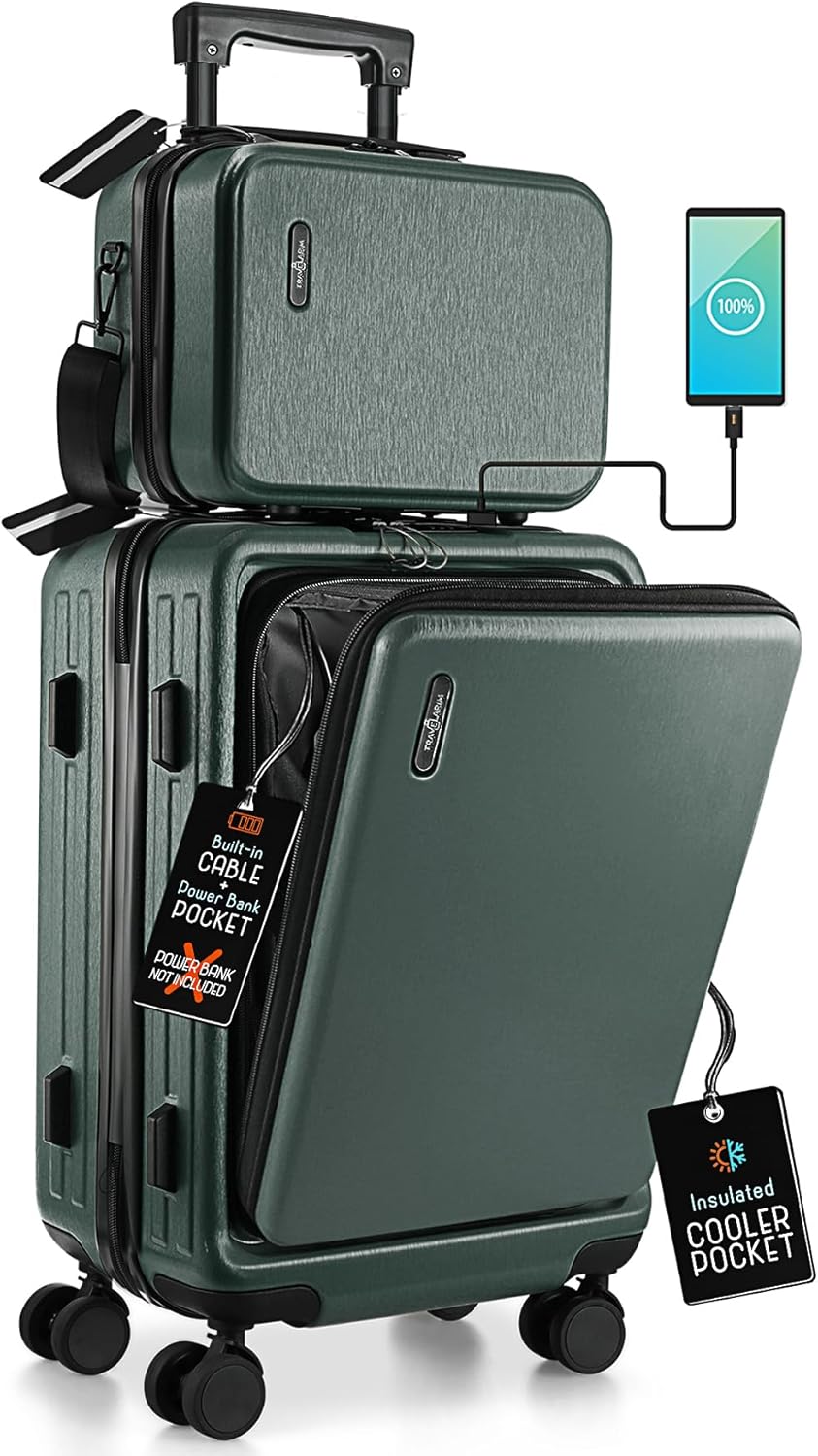 22 Inch Carry On Luggage 22x14x9 Airline Approved, Carry On Suitcase with Wheels, Hard-shell Carry-on Luggage, Durable Luggage Carry-On, Green Small Suitcase with Cosmetic Case