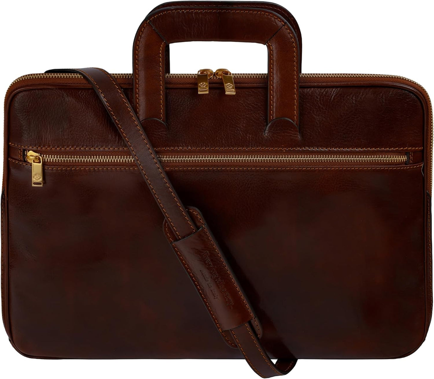 Time Resistance Slim Leather Briefcase - Italian Handmade Leather Computer Bag - Briefcase for Men and Women - Laptop Bag