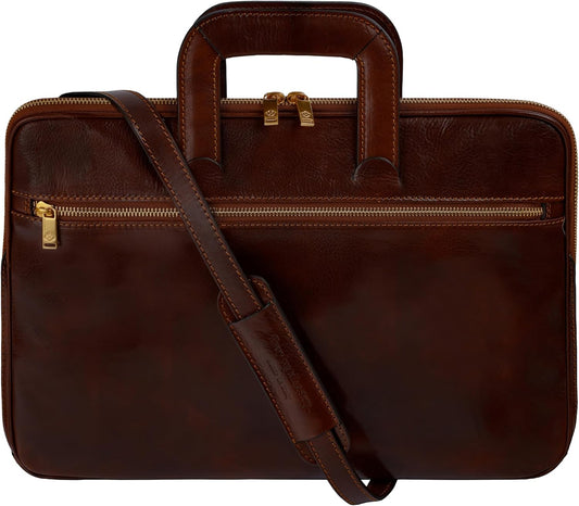 Time Resistance Slim Leather Briefcase - Italian Handmade Leather Computer Bag - Briefcase for Men and Women - Laptop Bag