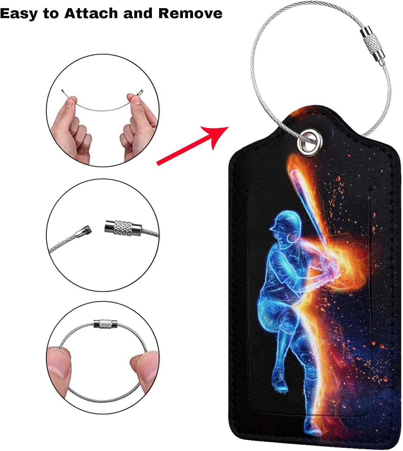 Set of 2 Sport-Themed Luggage Tags for Suitcases with Baseball Man Pattern for Kids Teen Boys Men, PU Leather Travel Tag Name Label Tags with Privacy Cover for Backpack Luggage