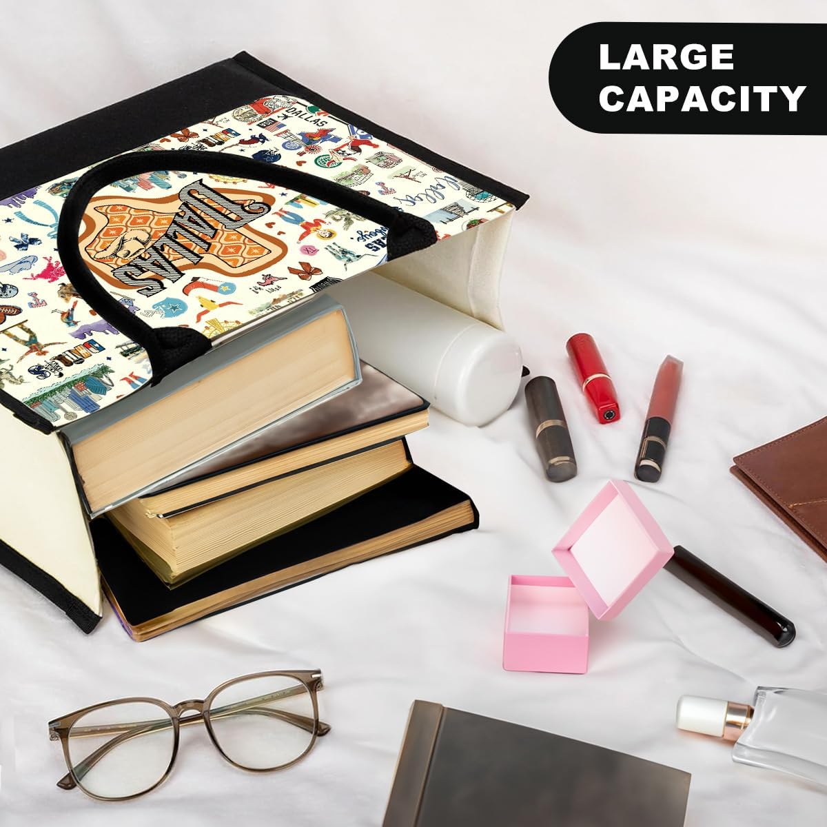 Boston Dallas Washington DC San Francisco Los Angeles China Travel Tote Bag Makeup Bag Set