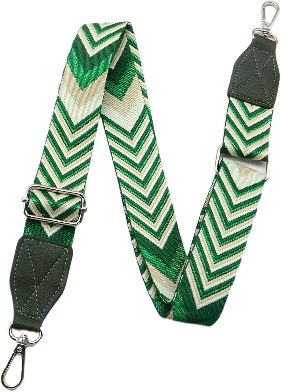 Adjustable Purse Strap with Green Leather End - 1.5" Wide Handbags, Camera, Guitar, Phone & Crossbody Bag Replacement Shoulder Straps(Silver Hardware)