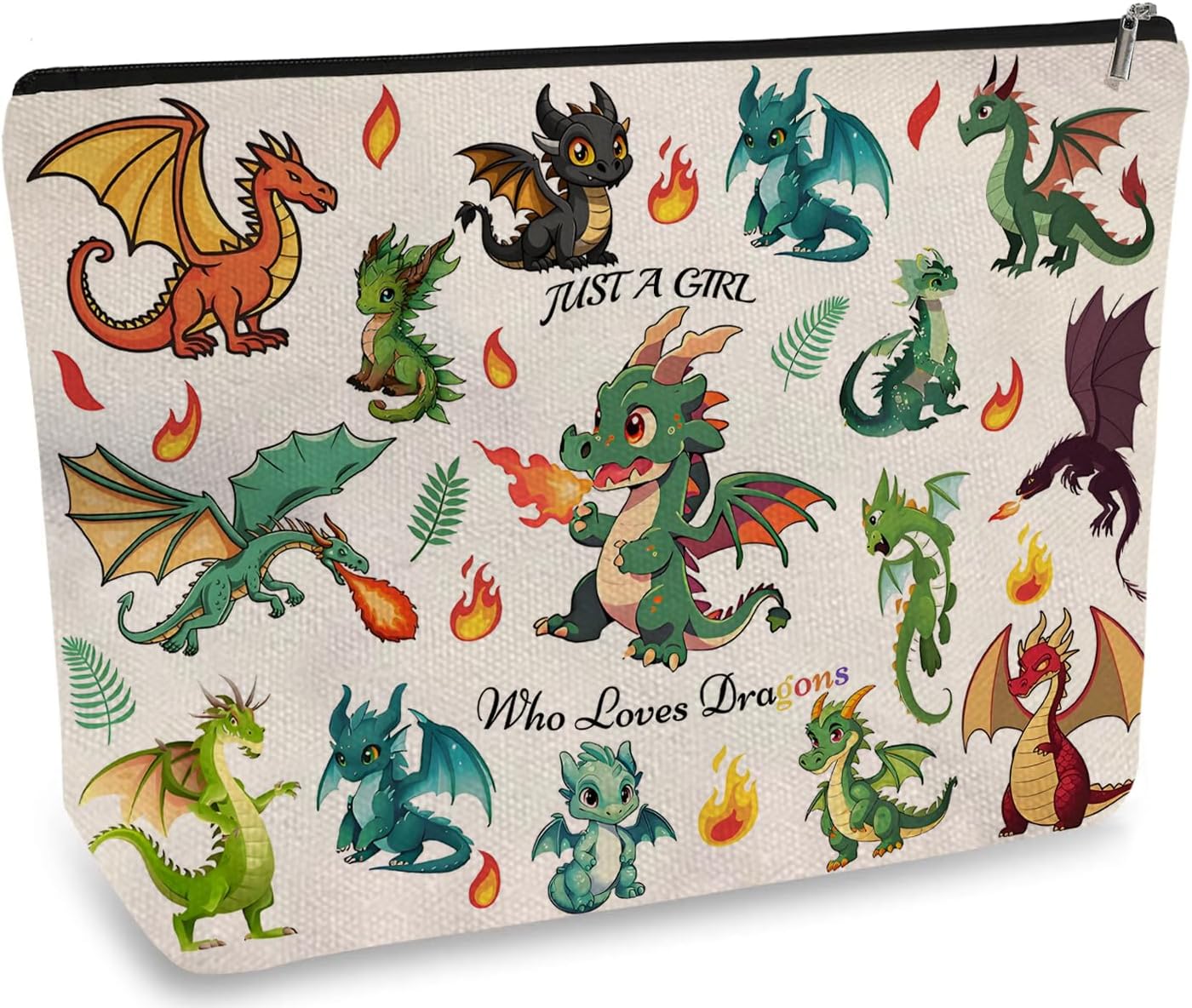 DOOX Dragon Makeup Bags with Lining, Funny Cosmetic Bags Pencil Pouch - Double-Sided Print - Cute Birthday & Christmas Dragon Gifts for Daughter, Sister, Women