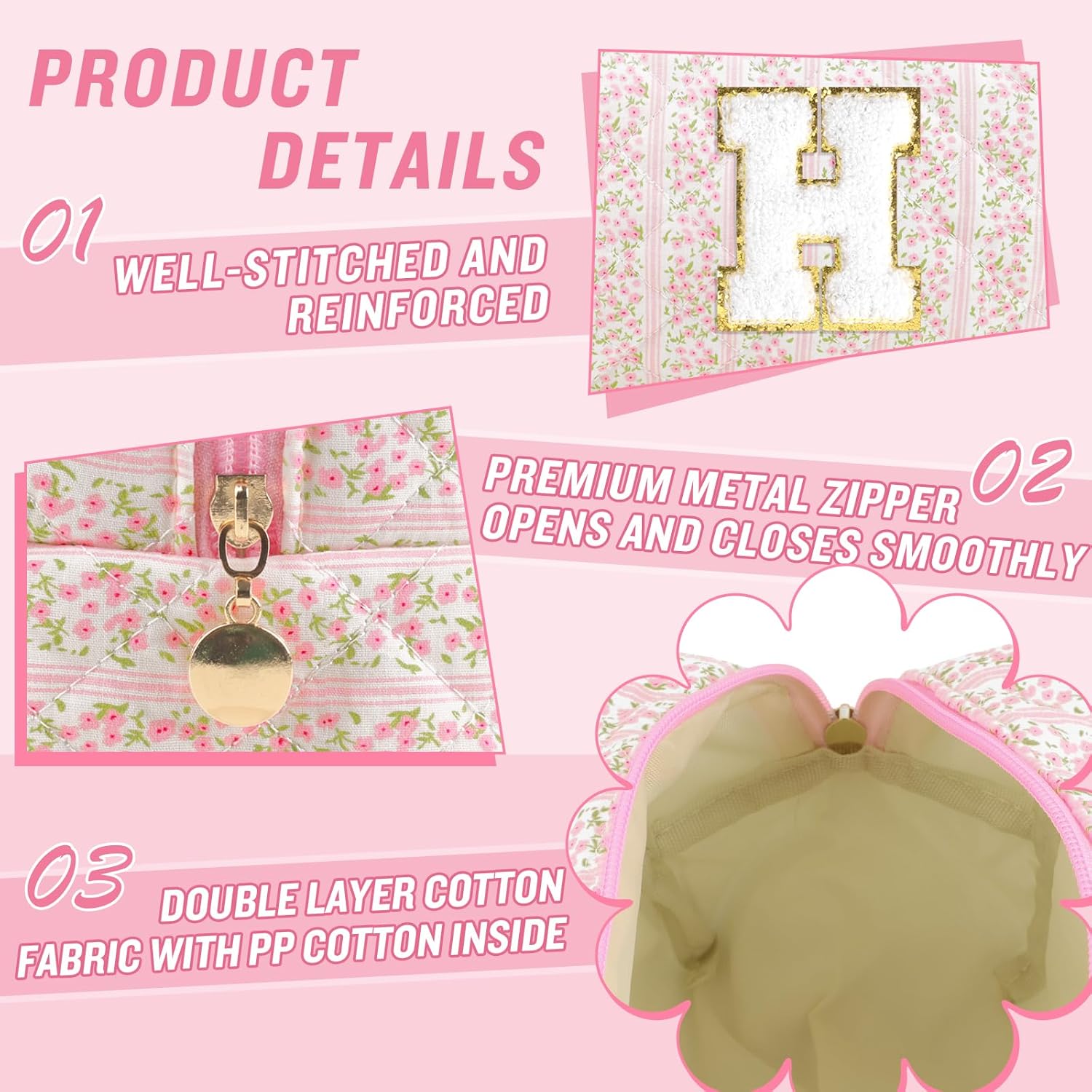 Personalized Quilted Cosmetic Bag, Puffy Monogrammed Christmas Birthday Gifts for Women & Girls