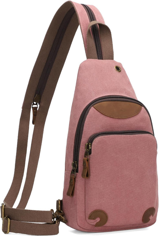 KL928 Canvas Sling Bag Crossbody Backpack Shoulder Casual Rucksack for Men Women,Rust Red