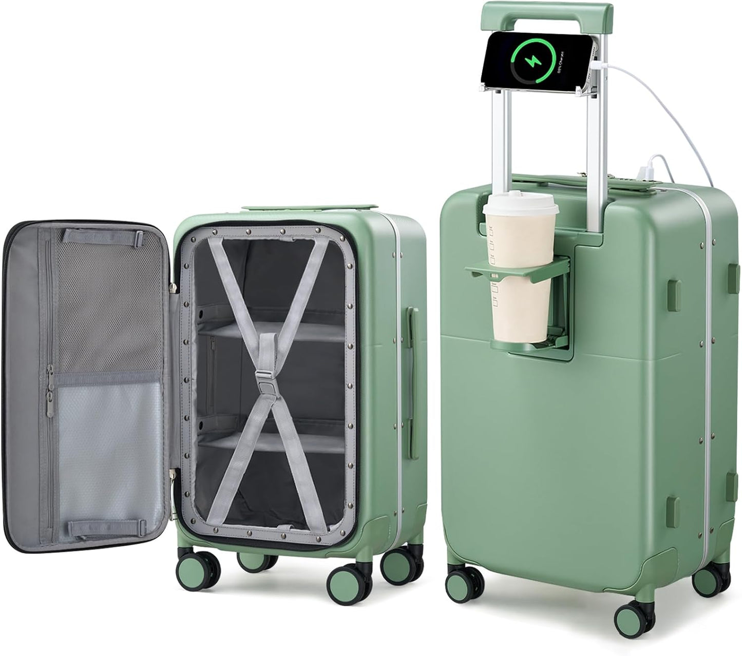 Hanke 28 Inch Luggage with Cup Holder and Charge,Top Opening Hard Shell Suitcases with Wheels and